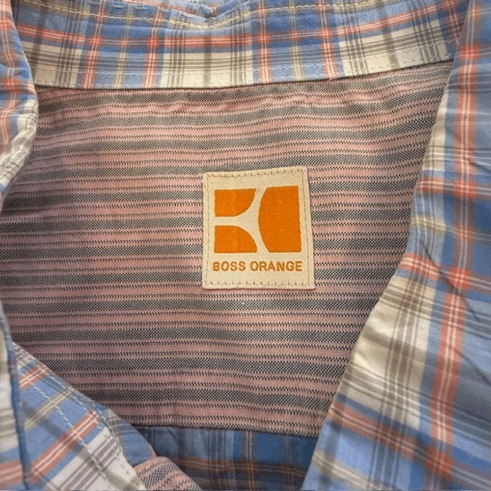 Boss Orange Men's Plaid Long Sleeve Button Down Shirt Blue Gray‎ Size 2XL - Picture 5 of 7